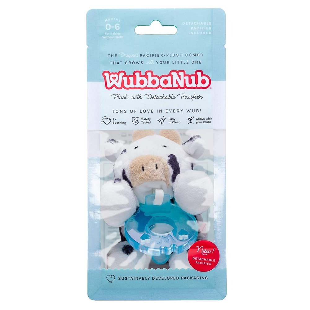 NEW WubbaNub Cow Plush with Detachable Pacifier For Babies Infants 0-6 Months!